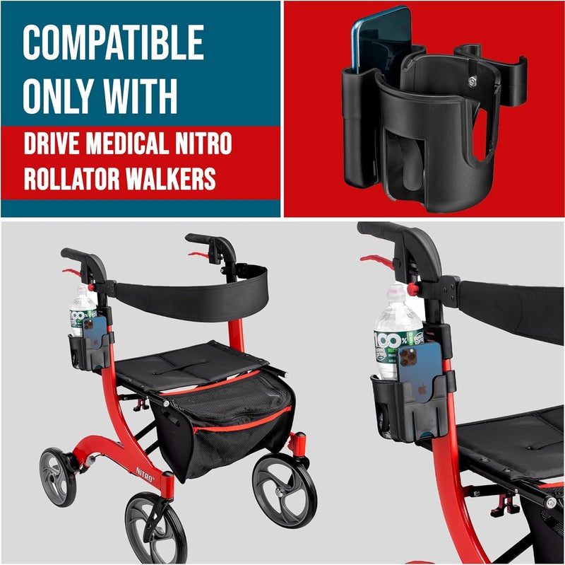 shopperals Clip-On Walker Cup and Phone Holder – Only Designed to be Compatible with Drive Medical ''Nitro'' Rollator Walkers. - Image 2